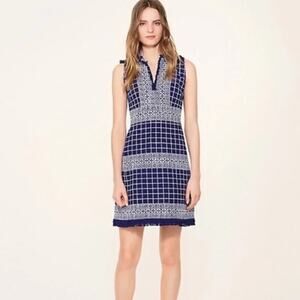 Tory Burch Navy Blue Carlsbad Tweed Fringe Dress Size 6